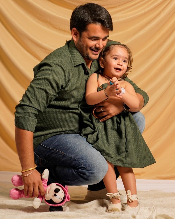 Green Checkered Father Daughter Twinning