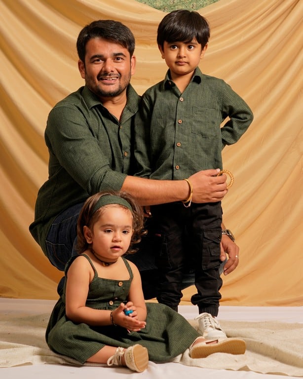 Green Checkered Father Daughter Twinning