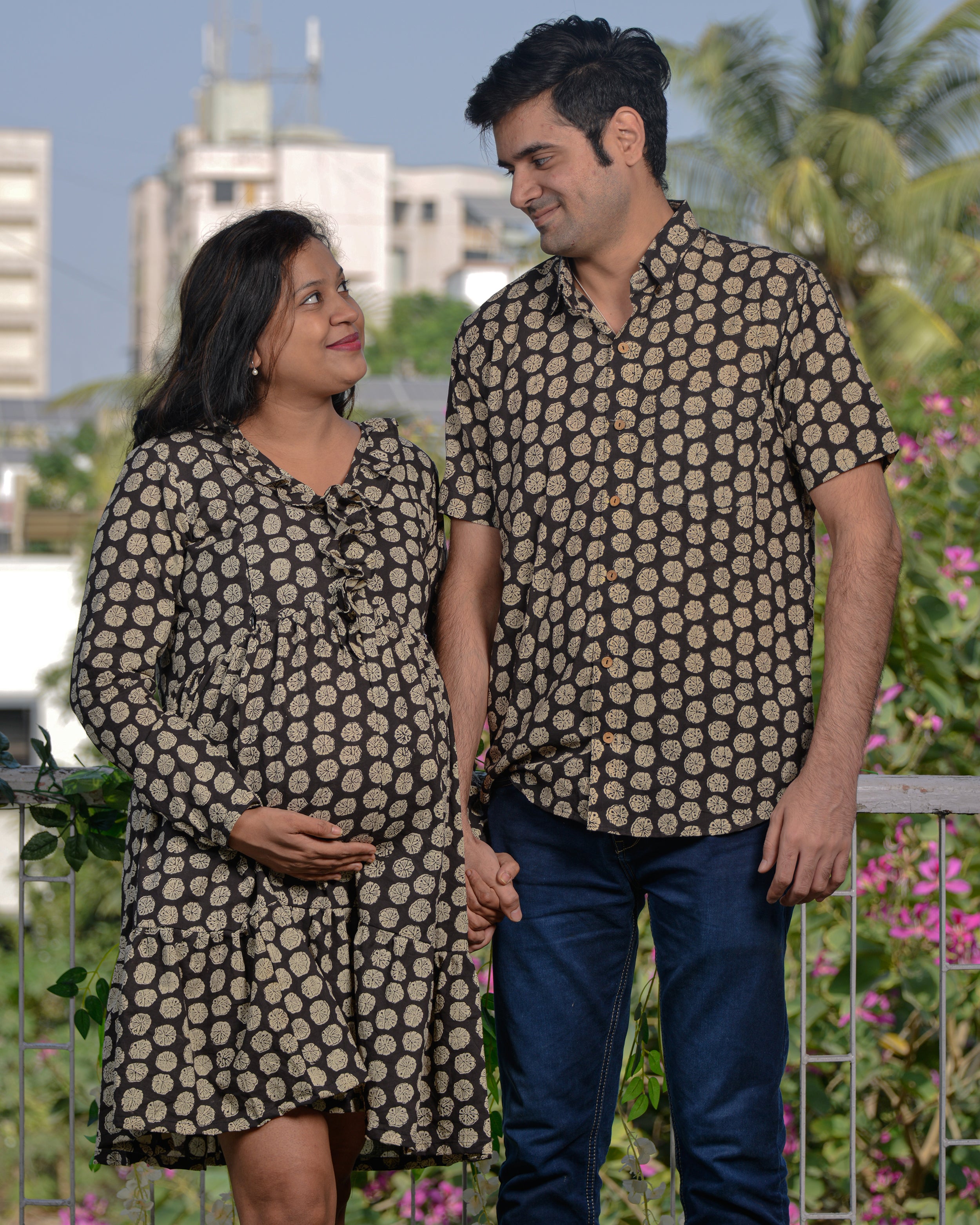 Black Floral Short Maternity Dress