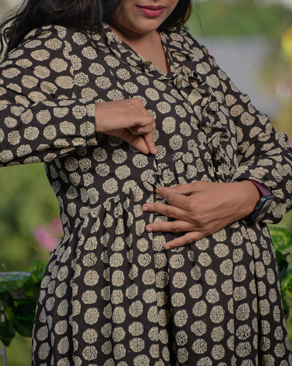 Black Floral Short Maternity Dress