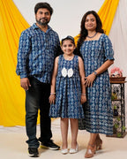 Indigo Warli Long Shift Family Set