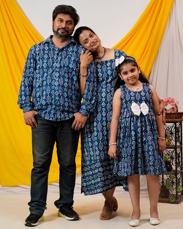 Indigo Warli Long Shift Family Set
