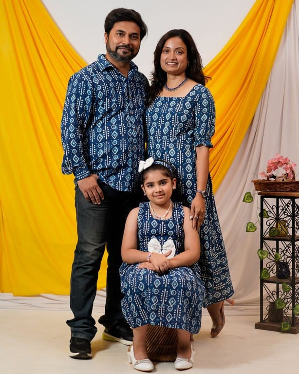 Indigo Warli Long Shift Family Set