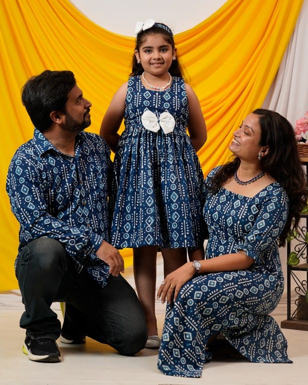 Indigo Warli Long Shift Family Set