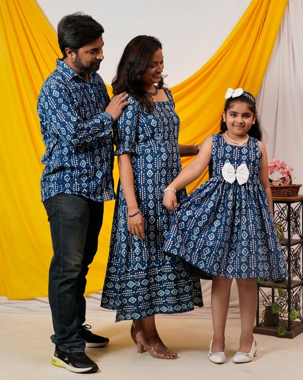 Indigo Warli Long Shift Family Set