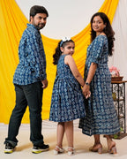 Indigo Warli Long Shift Family Set