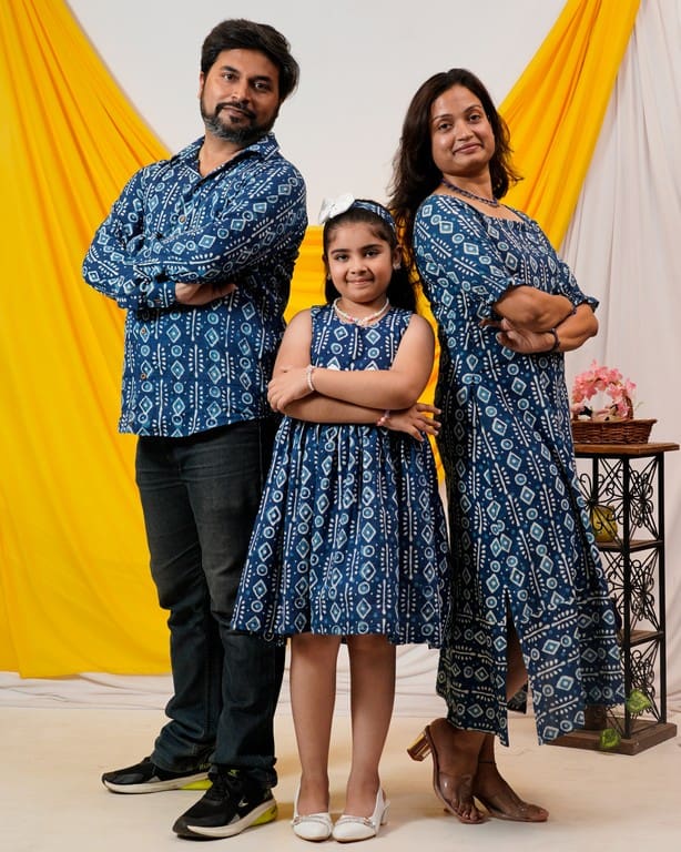 Indigo Warli Long Shift Family Set
