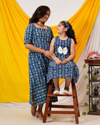 Indigo Warli Long Shift Family Set