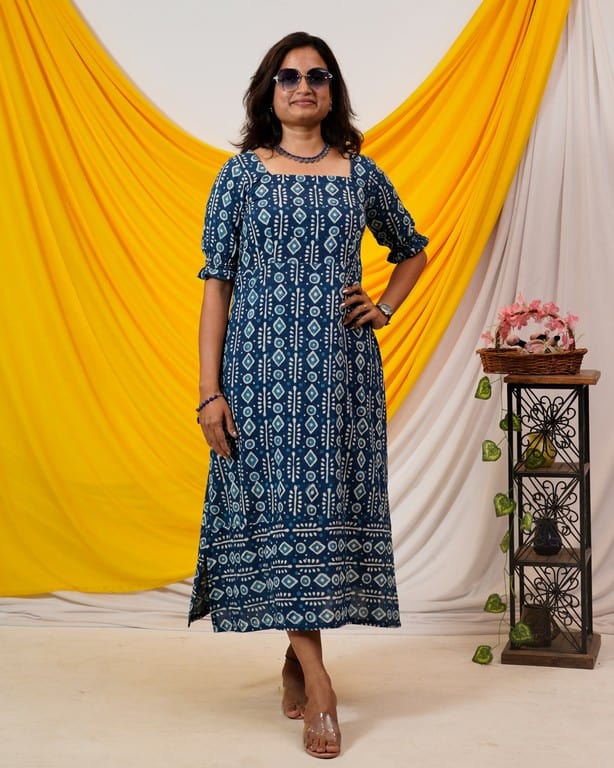 Indigo Warli Shift Mom Kid Twinning