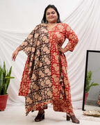 Queen Red Floral Angrakha Plus Size Kurta Set