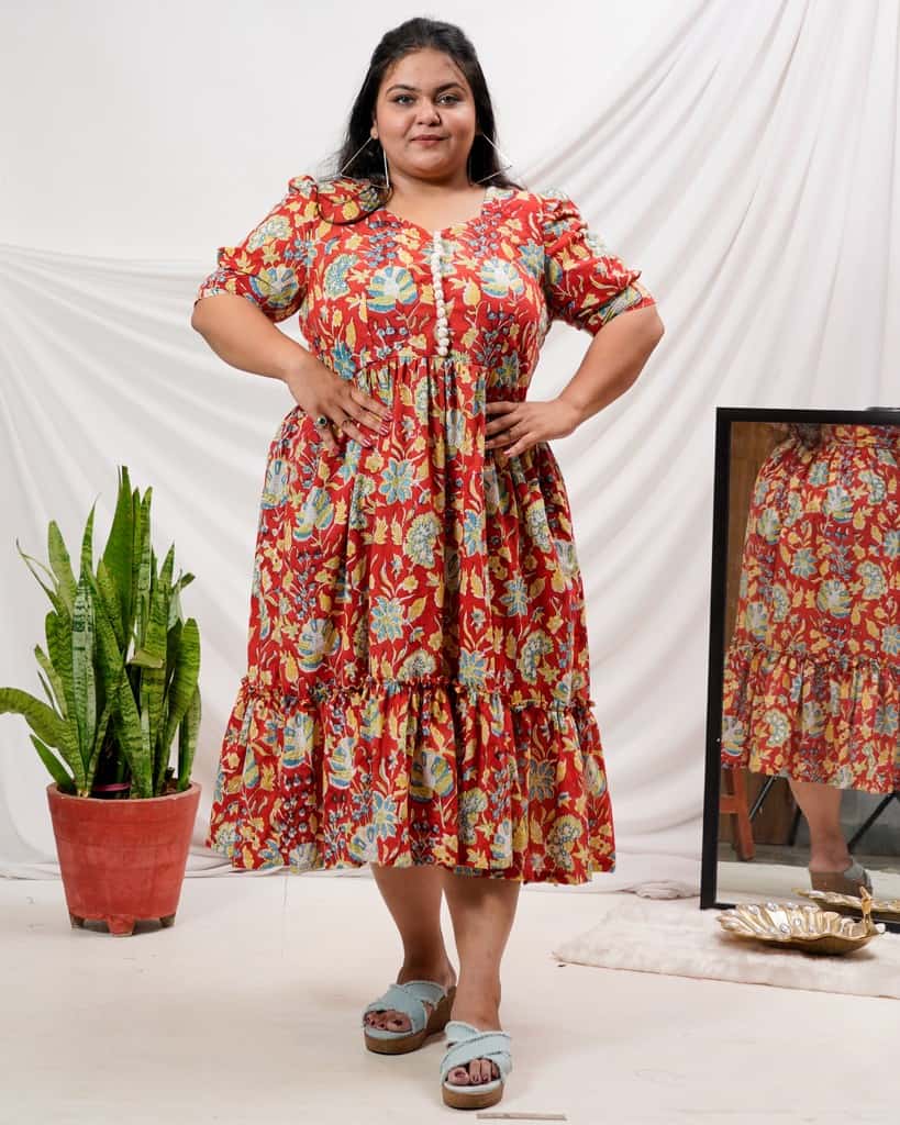 Leafing Red Floral Plus Size Dress