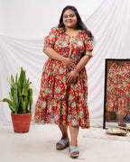 Leafing Red Floral Plus Size Dress