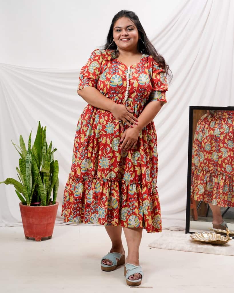 Leafing Red Floral Plus Size Dress