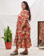 Leafing Red Floral Plus Size Dress