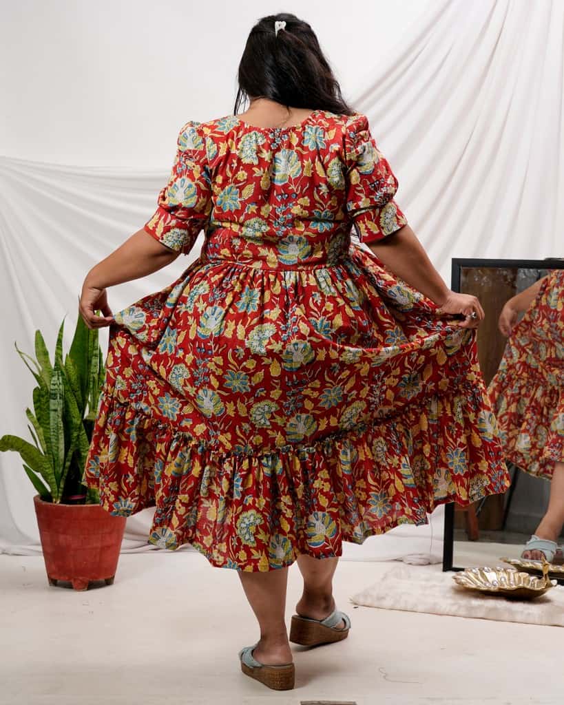 Leafing Red Floral Plus Size Dress