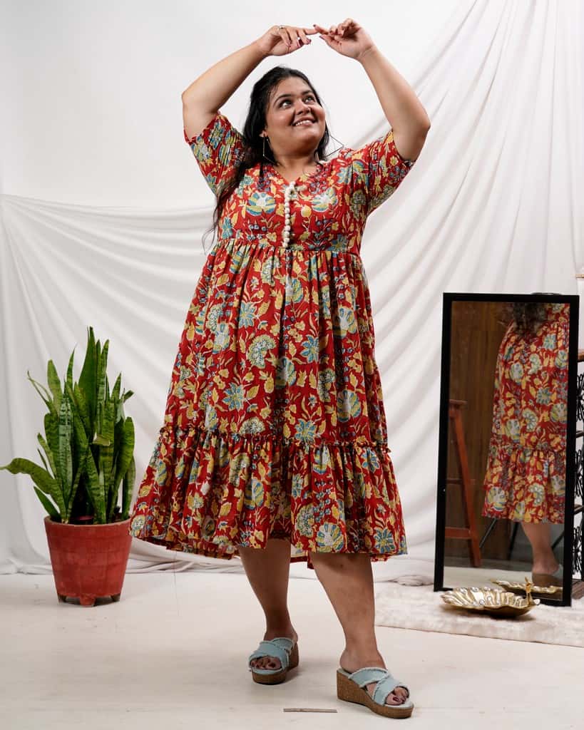 Leafing Red Floral Plus Size Dress