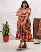 Leafing Red Floral Plus Size Dress