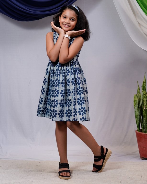Indigo Floral Kids Dress Secondary image