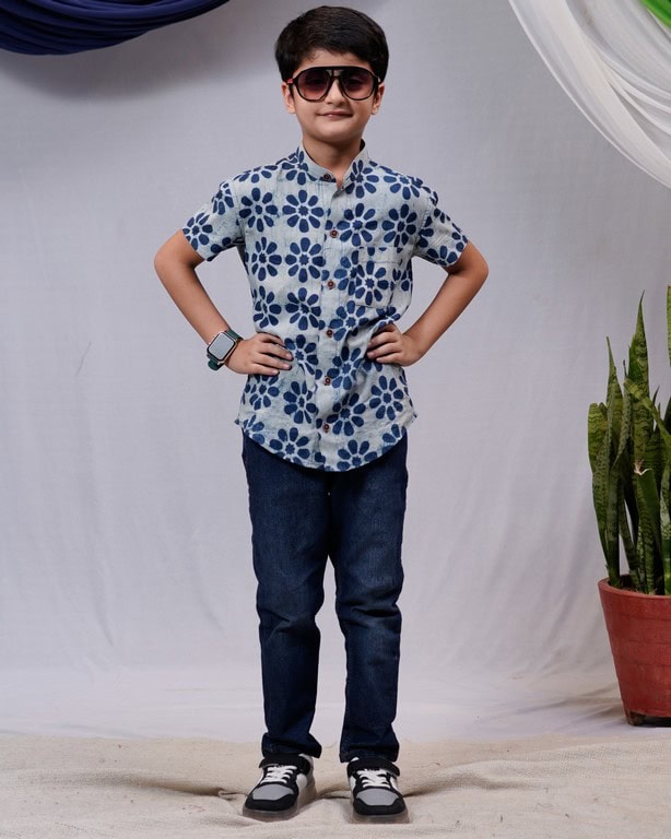 Indigo Floral Kids Shirt Main image