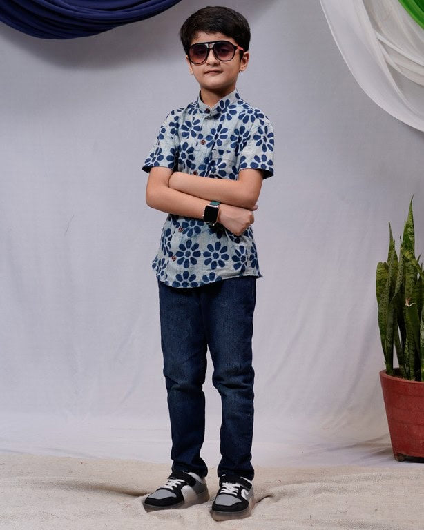 Indigo Floral Kids Shirt Secondary image