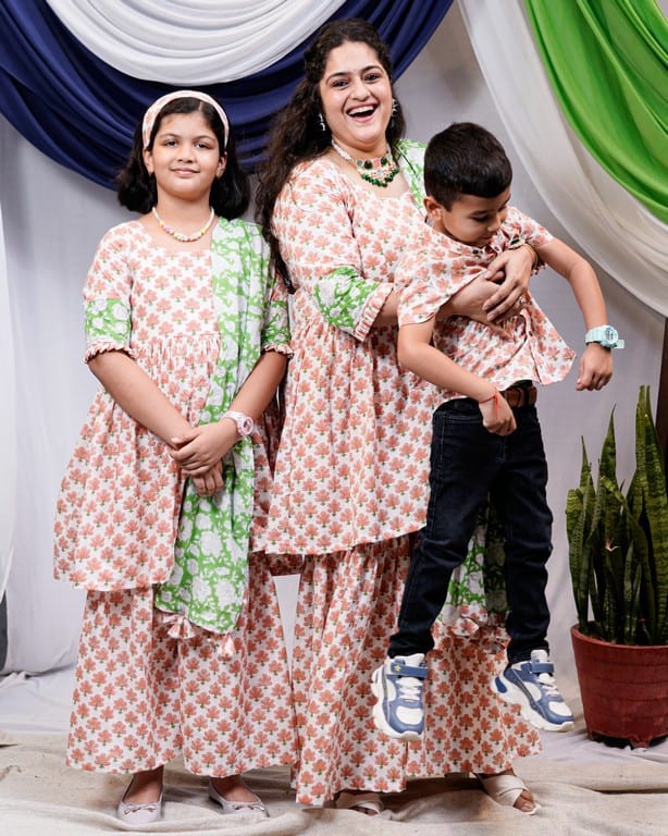 Swan White Sharara Set Mom Kid Twinning