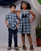 Indigo Floral Dress Family Set