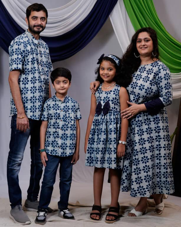 Indigo Floral Dress Family Set