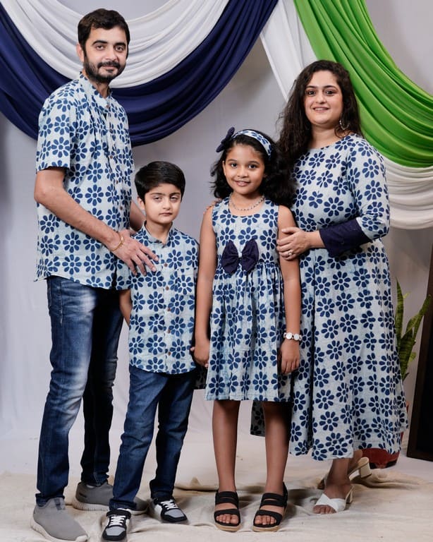 Indigo Floral Dress Family Set