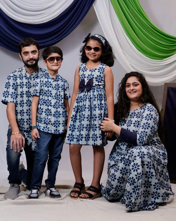 Indigo Floral Dress Family Set