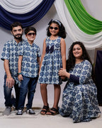 Indigo Floral Dress Family Set