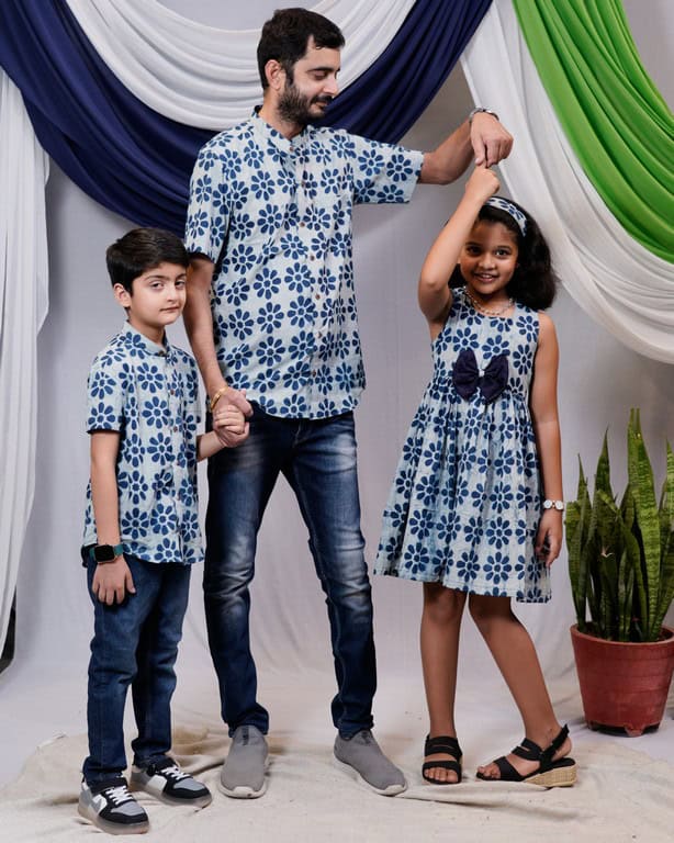 Indigo Floral Father Kids Twinning