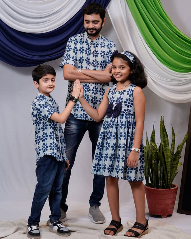Indigo Floral Father Kids Twinning