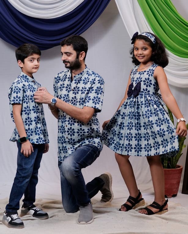 Indigo Floral Father Kids Twinning