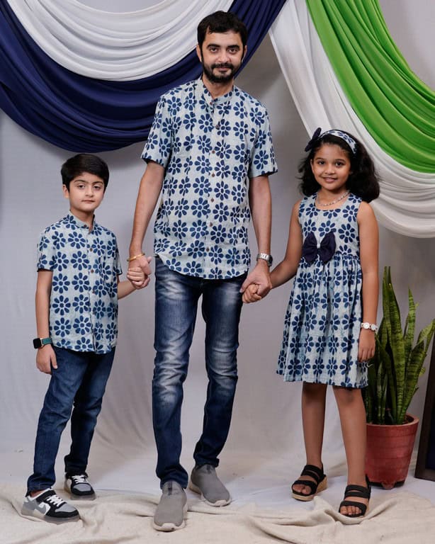 Indigo Floral Father Kids Twinning