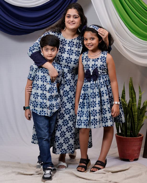 Indigo Floral Mother Kids Twinning