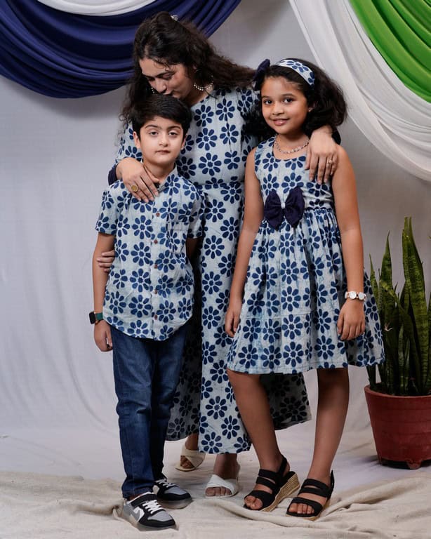 Indigo Floral Mother Kids Twinning