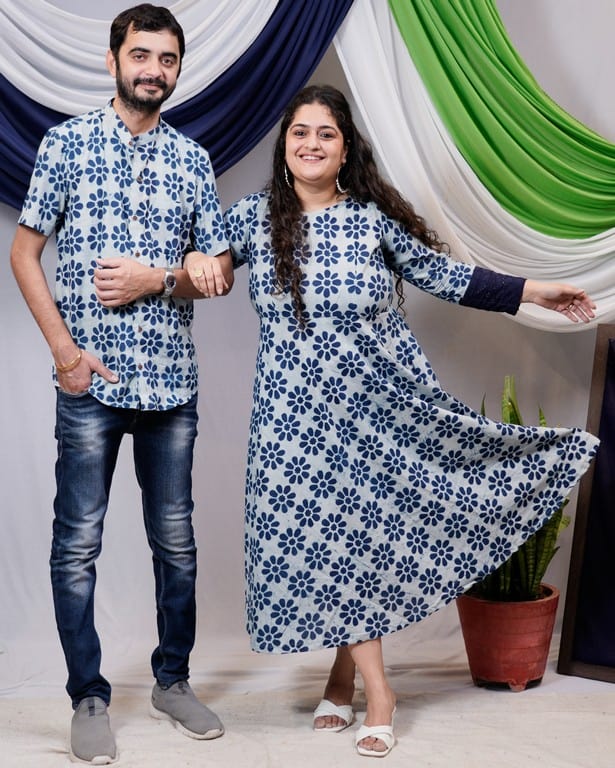Indigo Floral Dress Family Set