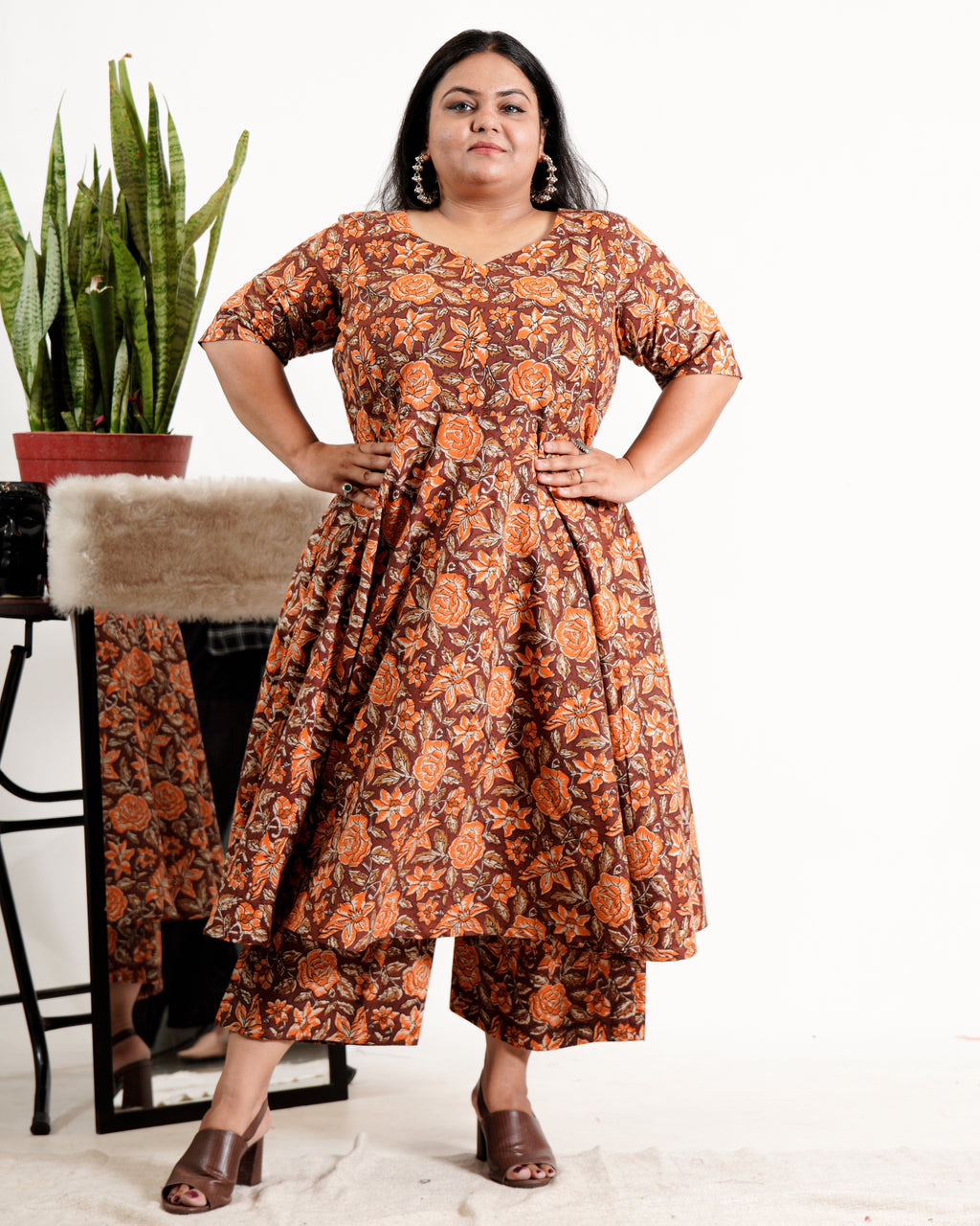 Brick Rose Plus Size Kurta Set