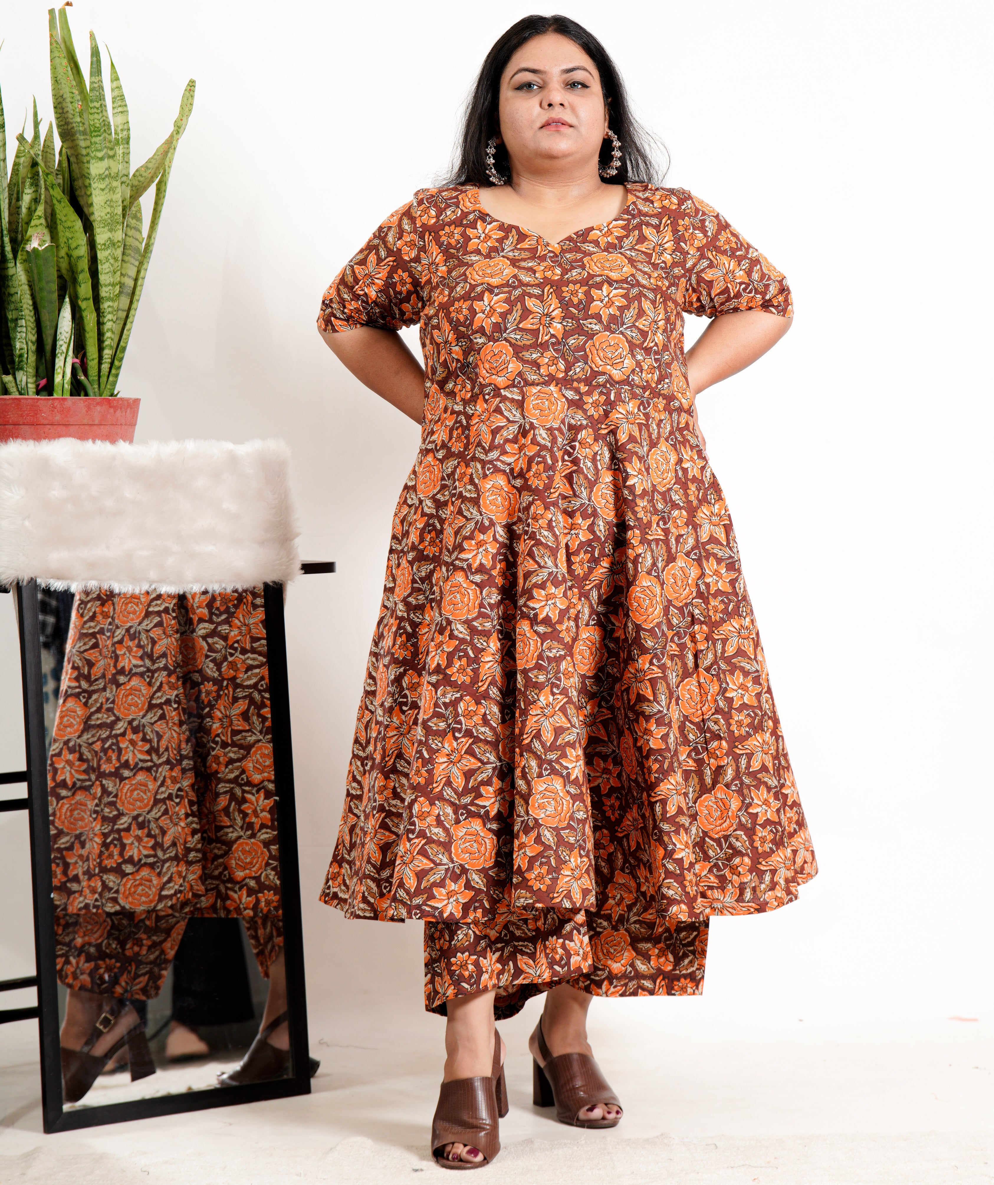 Brick Rose Plus Size Kurta Set