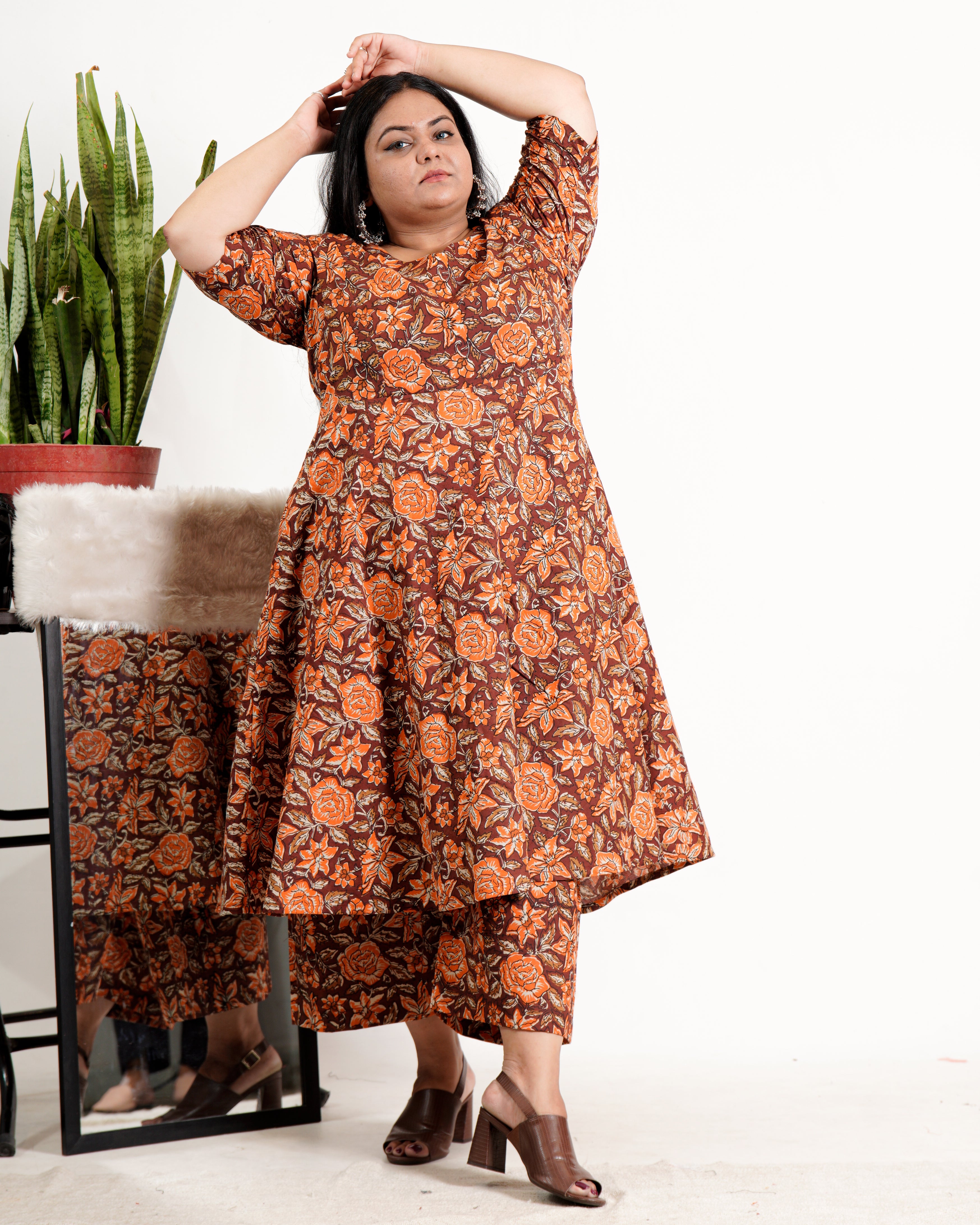 Brick Rose Plus Size Kurta Set