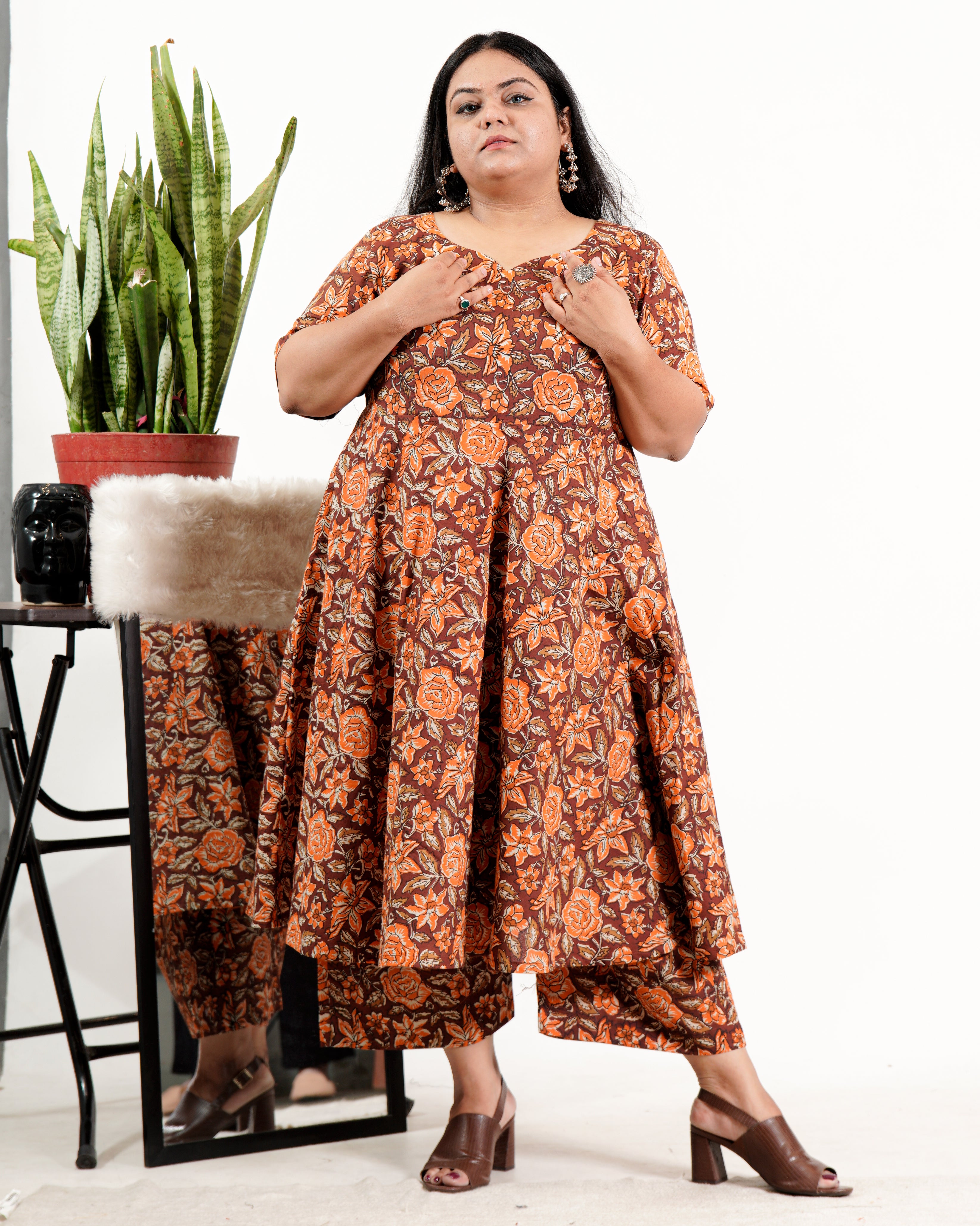 Brick Rose Plus Size Kurta Set