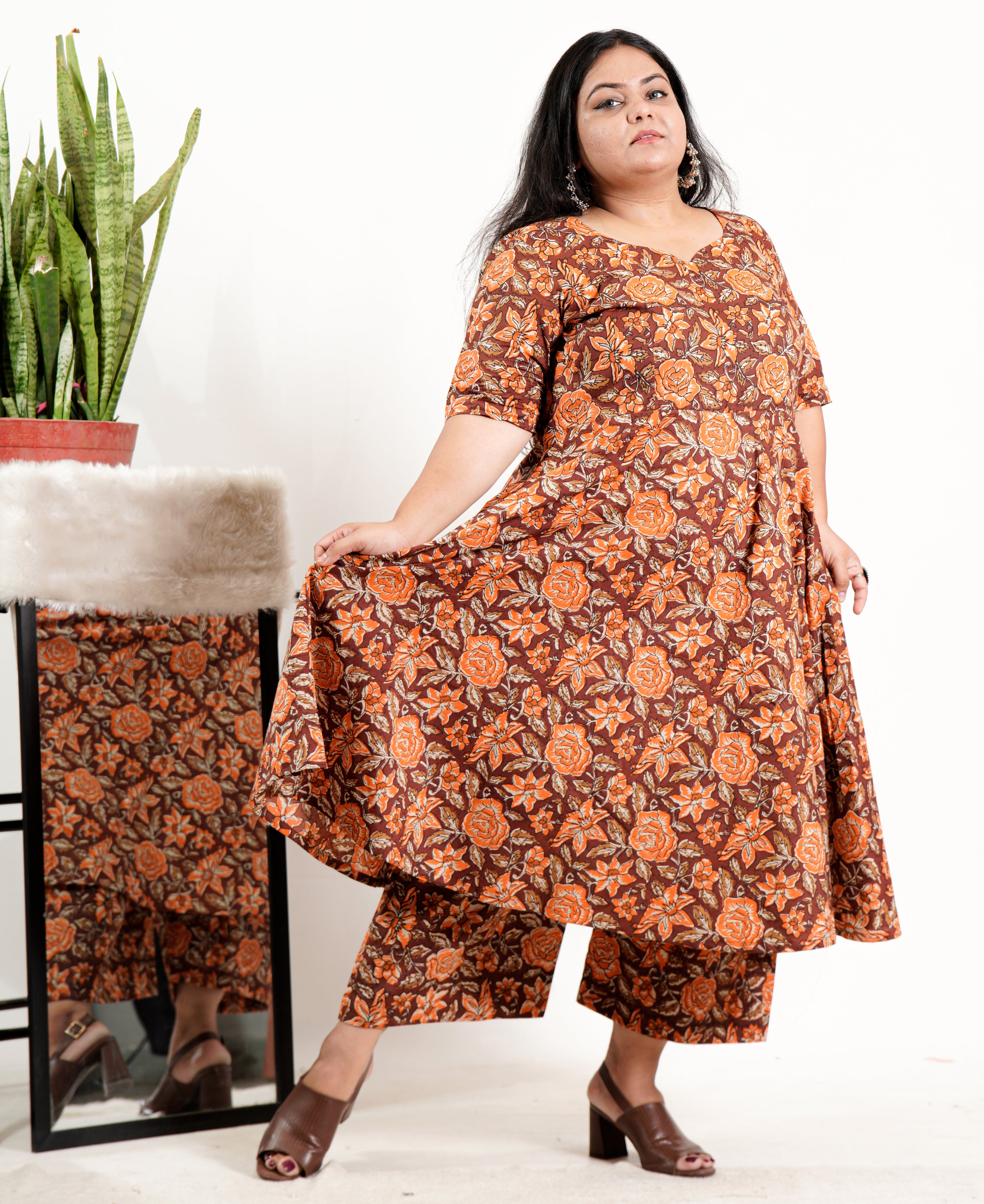 Brick Rose Plus Size Kurta Set