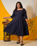 Ink Blue Cutwork Long Plus Size Dress