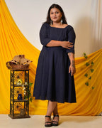 Ink Blue Cutwork Long Plus Size Dress