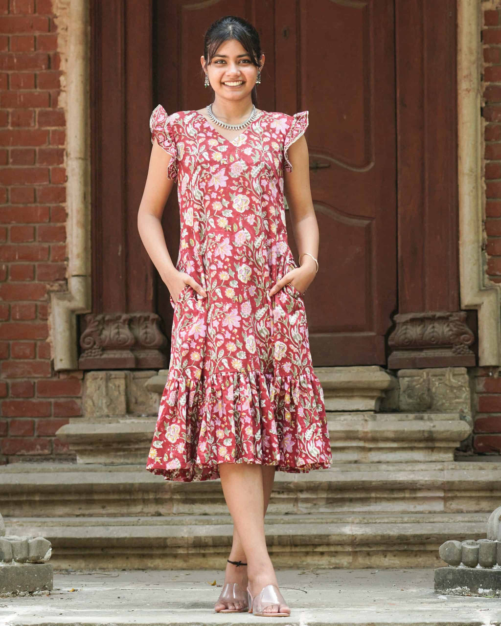 Maroon Lily Frill Dress
