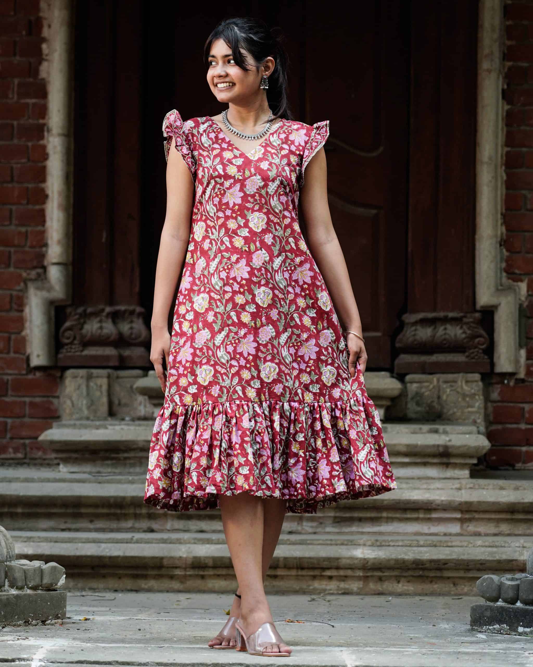 Maroon Lily Frill Dress