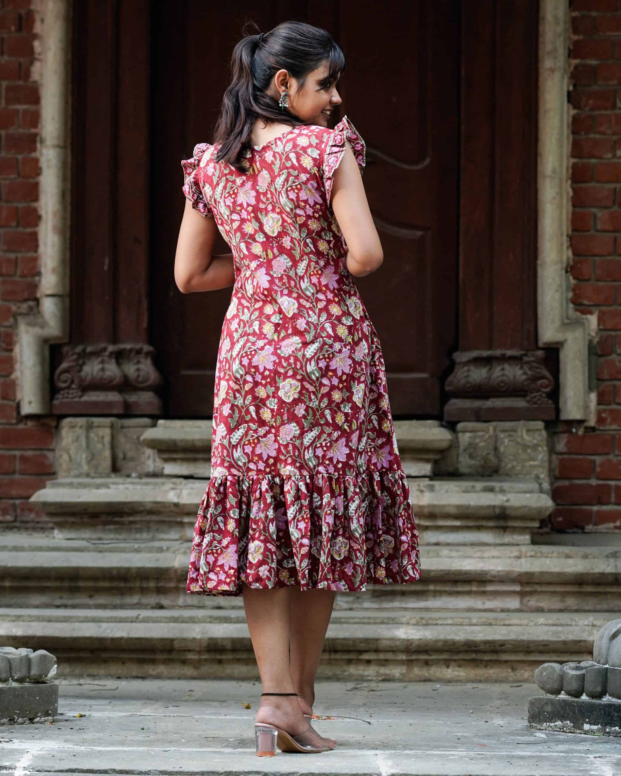Maroon Lily Frill Dress