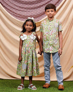 White Mint Green Anarkali Mother Kids Twinning