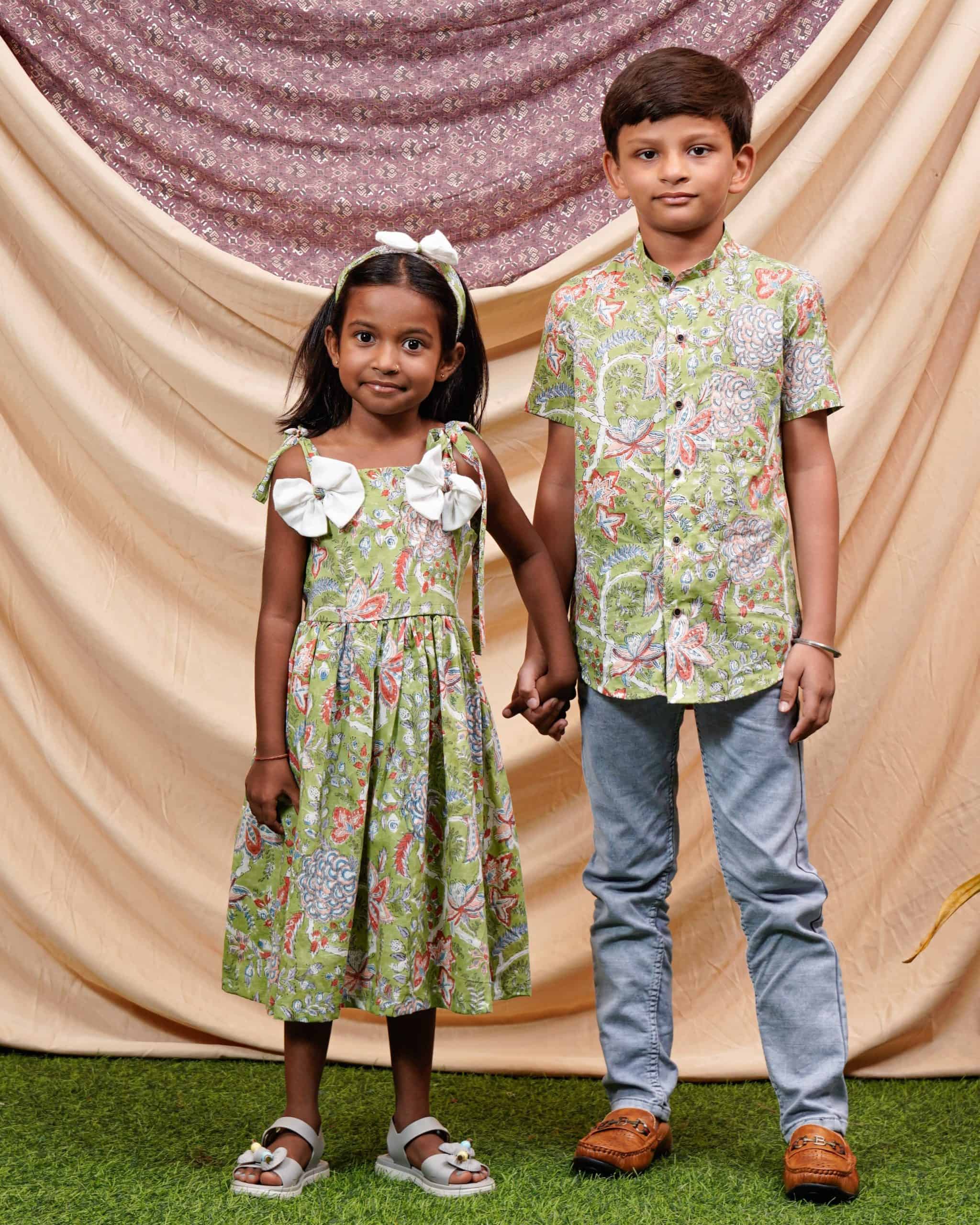 White Mint Green Anarkali Mother Kids Twinning
