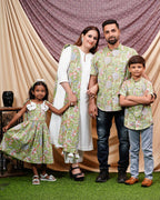 White Mint Green Anarkali Family Set
